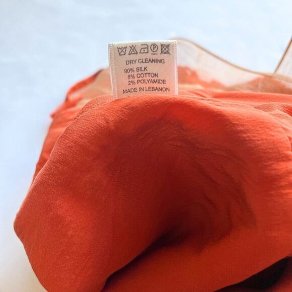 ELIE SAAB ORANGE SILK BLEND SLEEVELESS LACE PLEATED MIDI A-LINE DRESS - 8 (40) - Picture 12 of 12